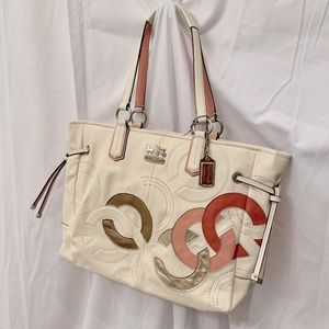 COACH handbag- white with pink Cs - good condition!